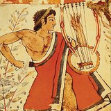 ภาพจิตรกรรมฝาผนังอิทรุสกันจากหลุมฝังศพเสือดาว (Tarquinia กลางศตวรรษที่ 5 ก่อนคริสต์ศักราช)