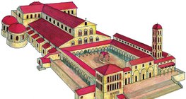 ภาพวาดการบูรณะมหาวิหารเซนต์ปีเตอร์จากปี 1450 (ศิลปะคริสเตียนยุคแรก)