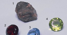 คอรันดัม (1) ทับทิม (2) และไพลิน (3,4)