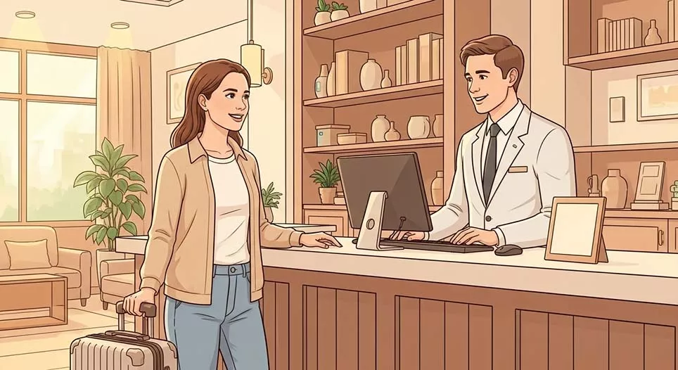 ที่แผนกต้อนรับของโรงแรม