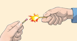 Lighting a matchstick with another one