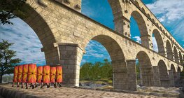 Ancient Roman aqueduct and road